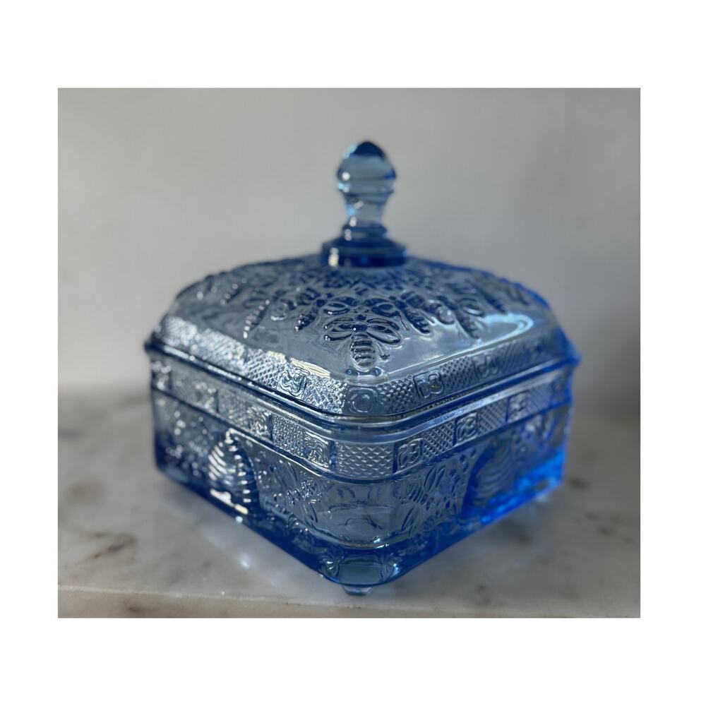 Indiana Glass Regal Blue Bee Box